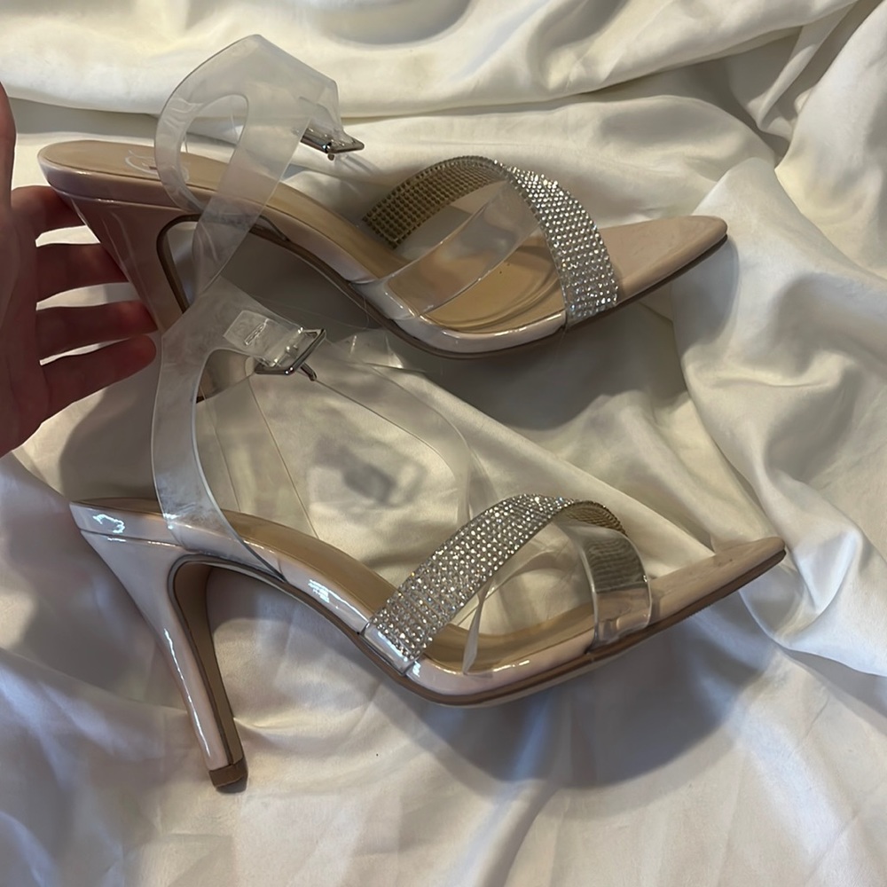 clear heels with rhinestone detail ( size 6.5)